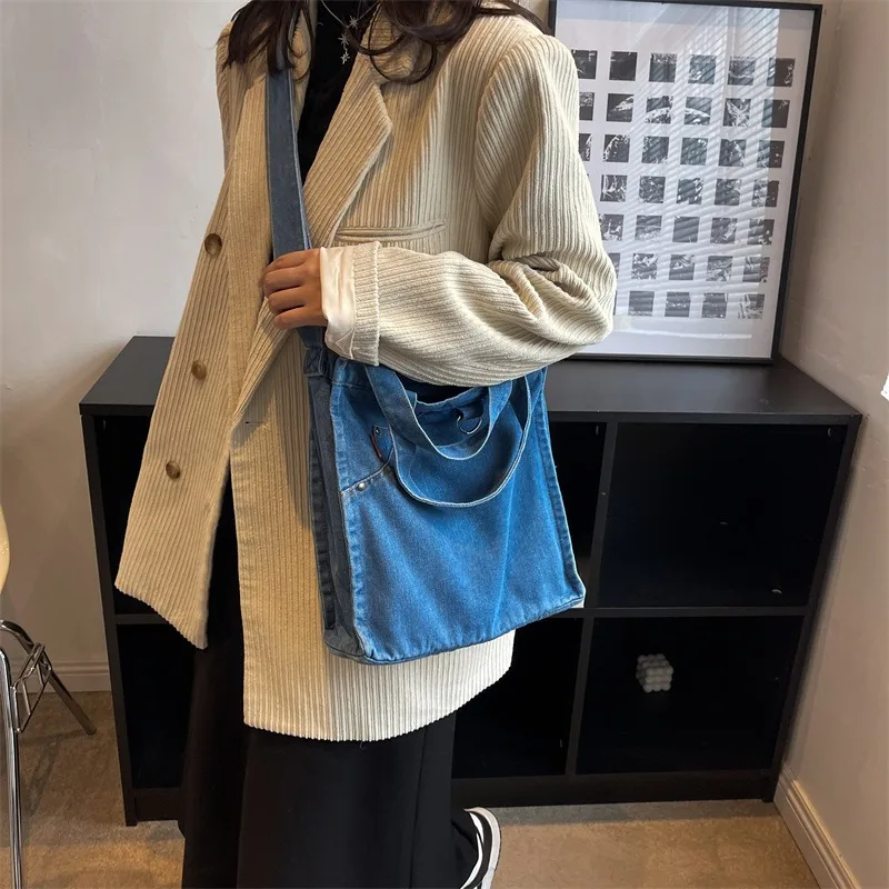 Denim Shoulder Bags Trendy Casual All-match Handbag for Women Shopping Square Satchel Bags Vintage Durable Upgrade Your Style