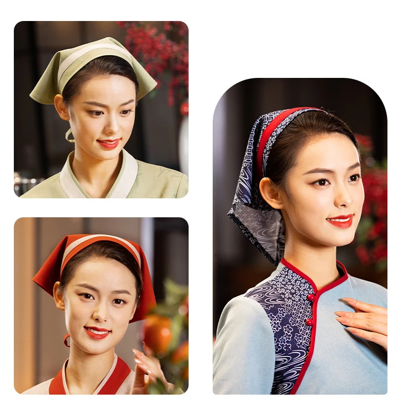 Lady Chinese Teahouse Waiter Hat Kitchen Chef Work Hats Restaurant Catering Hot Pot Cuisine Bakery Hotel Triangle Scarf