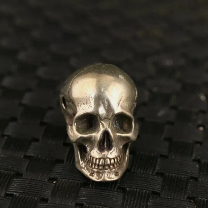 Antique Chinese Old Tibet Silver Hand Carved Skull Statue Netsuke Collection