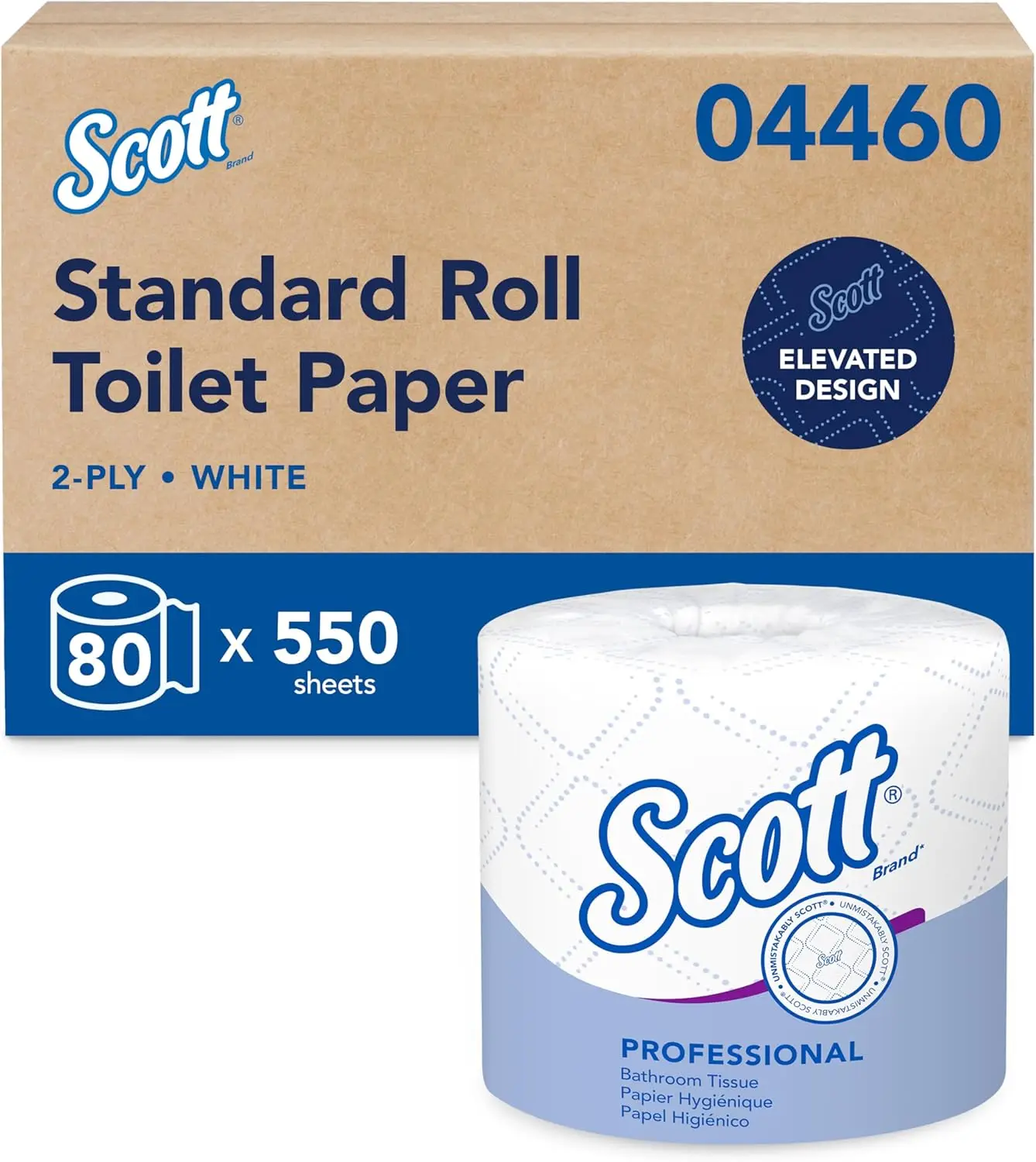 Professional Standard Roll Toilet Paper, Bulk 80 Rolls, 2-Ply White, Individually Wrapped for Hygiene