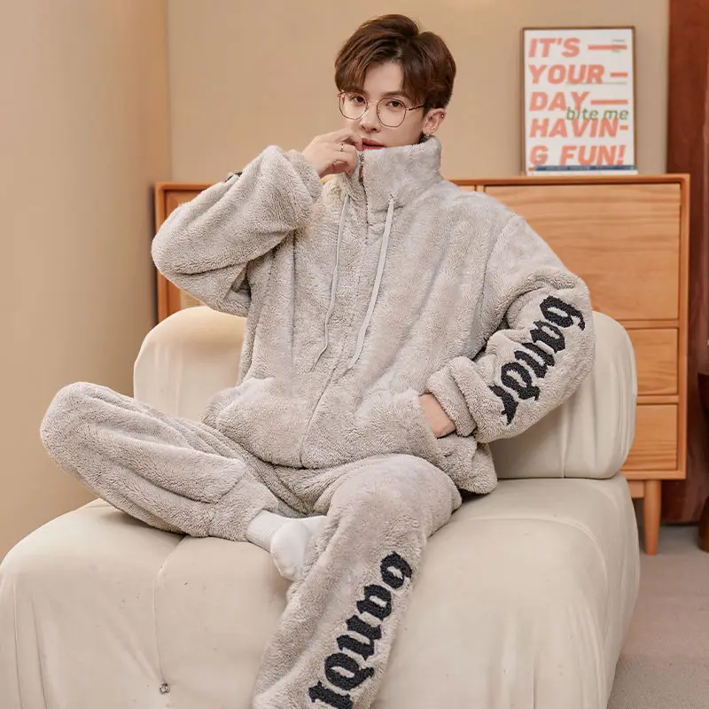 يمكن ارتداؤها خارج صالة الخريف والشتاء منامة مجموعة أزياء جديدة للأولاد المرجان الصوف سميكة الصوف لينة الباردة والرياح #5