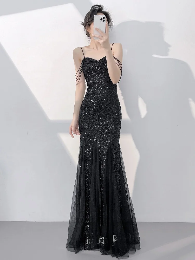 

Ele Bla Evening Gown Women's New 2026 Sexy Strapl Fi Tail Sequin Long Dr for Banquet Par Performance