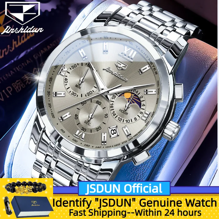 

JSDUN 8985, мужские автоматические часы, оригинальные роскошные часы с циферблатом фазы Луны, водонепроницаемые механические часы из нержавеющей стали для мужчин