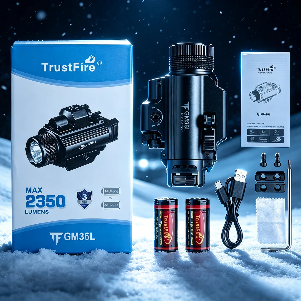 Tactical LED Flashlight Trustfire GM36L 2350LMS Rechargeable Lantern w/ Quick Release Rail Mount Hard Anodized for Self Defense