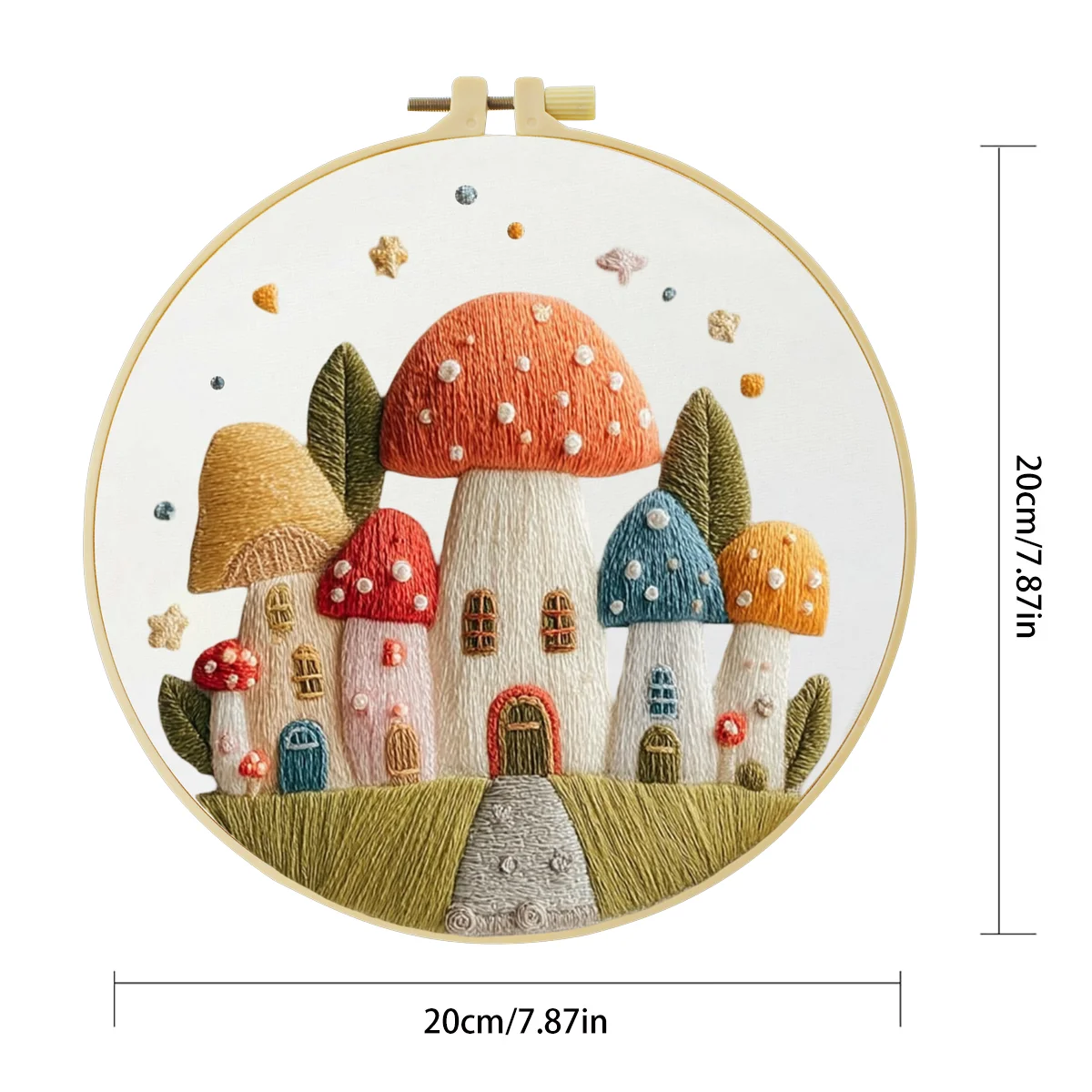 1 Stück 20X20CM/15X15CM 7,87/6,3 Zoll Pilzhaus Stickerei Starter-Kit DIY-Kit DIY-Stickerei-Set Handarbeiten Nähkunst – Detail 4