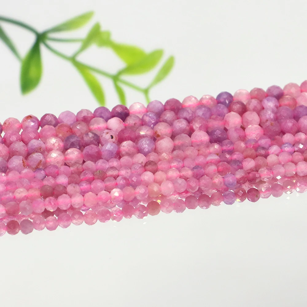 2mm 3mm 4mm Pink Natural Tourmalines Faceted Loose Gems Beads for Jewelry Making DIY Waistbead Gift Crafts 15'' Tiny Stone Bead