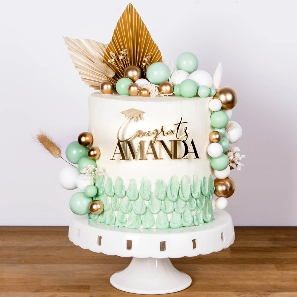 Graduation Cake Topper, Personalized Cake Topper for Graduation, Grad Cake Topper, Acrylic Gold Cake Charm, Congrats Grad