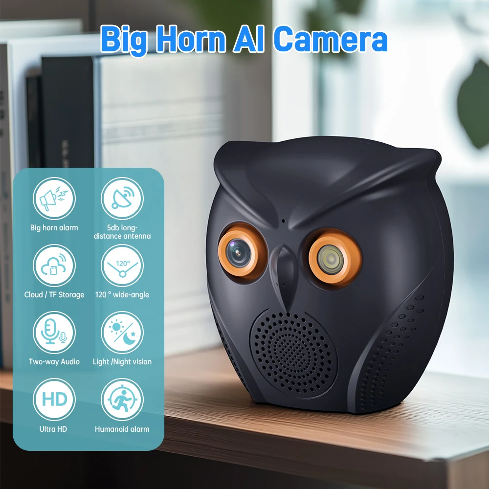 Smart Wifi Security Camera Speaker CCTV Home 5MP HD iCSee lP Camera Night Vision Indoor Human Detection Baby Monitor Owl Shape