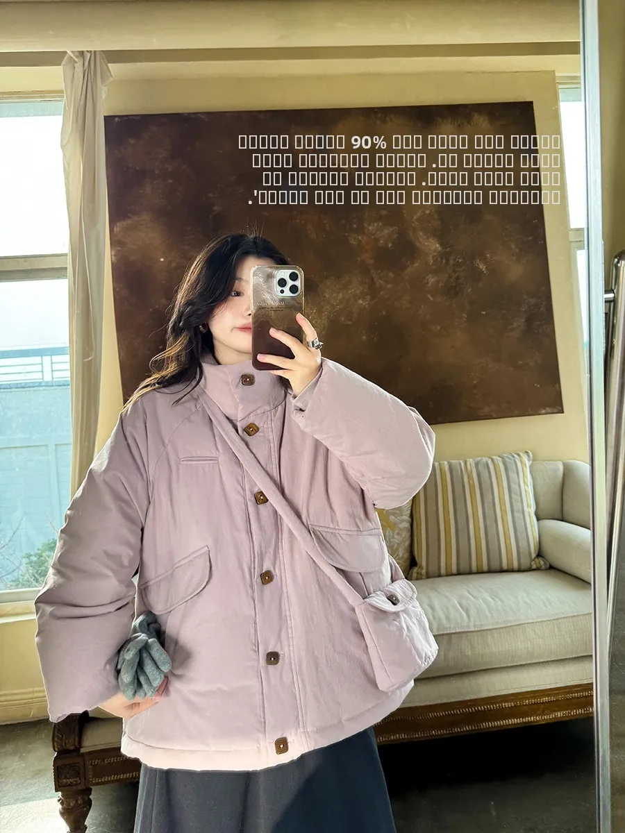 

Утепленная куртка с воротником-стойкой, деревянными пуговицами, из хлопка, изысканный дизайн, Anni Forest, женская, повседневная, теплая