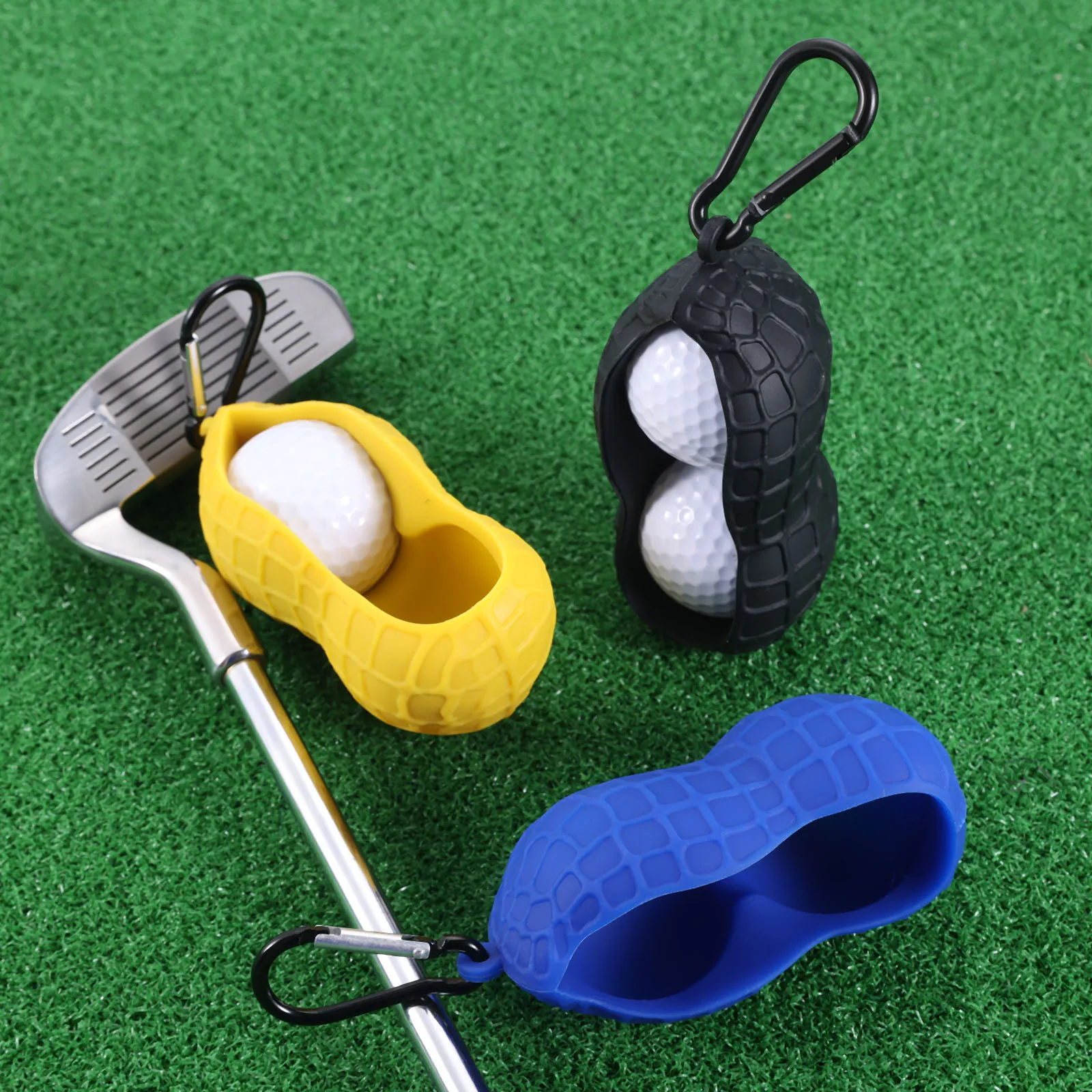 1PC Golf Ball Bag Portable Golf Ball Silicone Case Protective Storage Holder Cover w/ Clip Hook Golf Training Sports Accessories