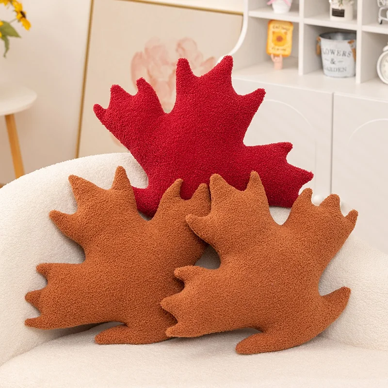 Almohada creativa de felpa con forma de hoja de arce, almohada suave y acogedora para dormir, cojín para sofá, silla, decoración bonita para el hogar, bonito regalo