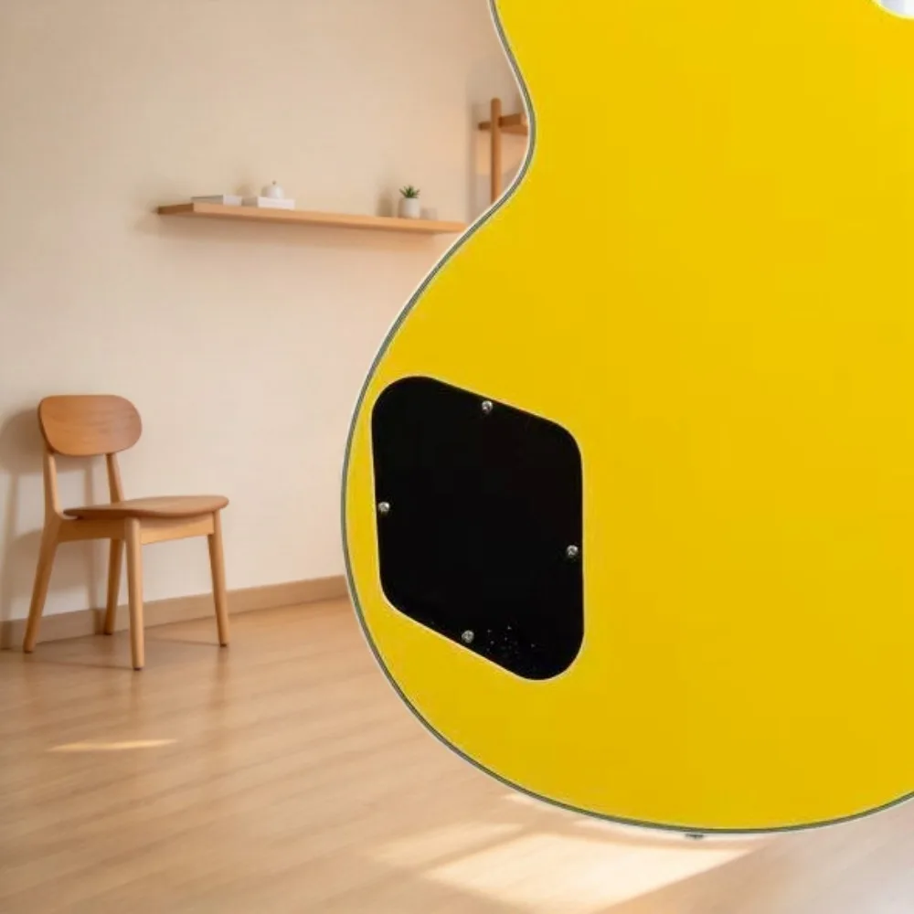 Electric Guitar 6 String Solid Body Yellow Black Graphic Active Pickups Gold Hardware