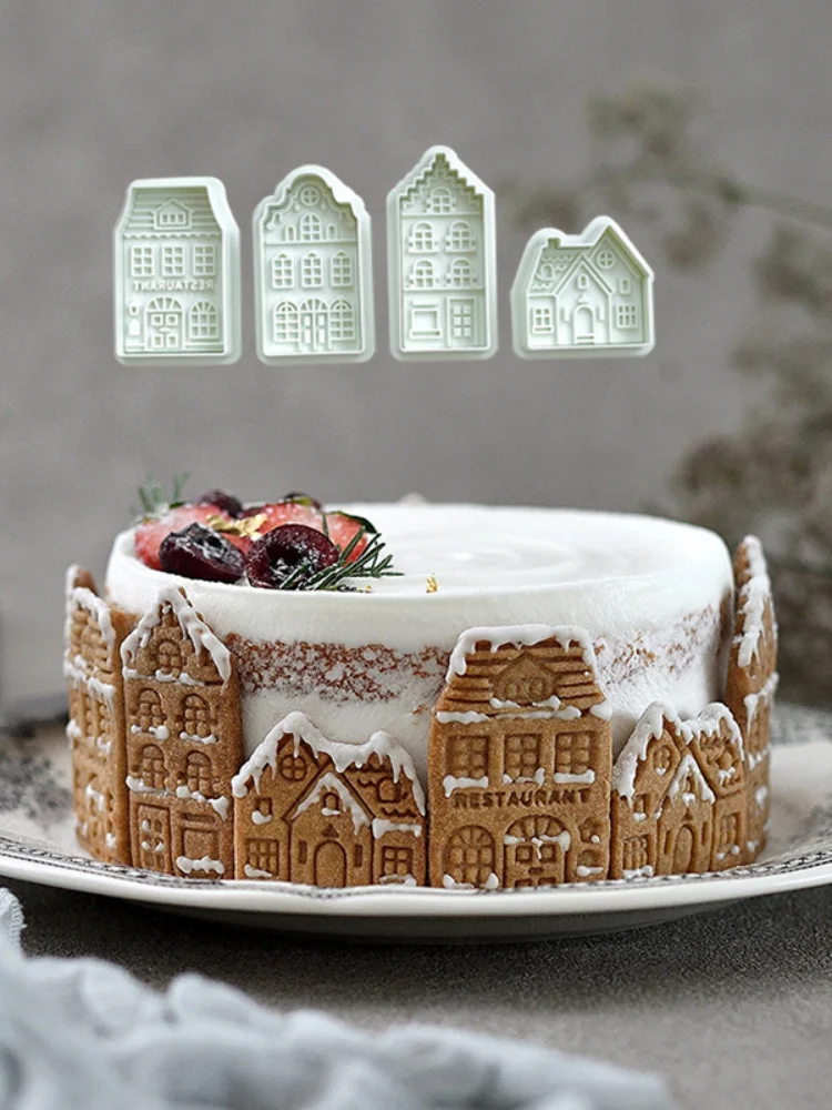 Emporte-pièces de noël en pain d'épice, 4 pièces, moules de cuisson 3D, décoration de gâteau Fondant, pâtisserie, tampon à biscuits, accessoires de cuisson