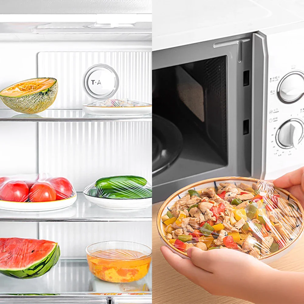 100-1000pcs Plastic Disposable Transparent Food Covers, Freshness Preservation, Saran Chain Food Cover, Elastic Shoe Cover, Show