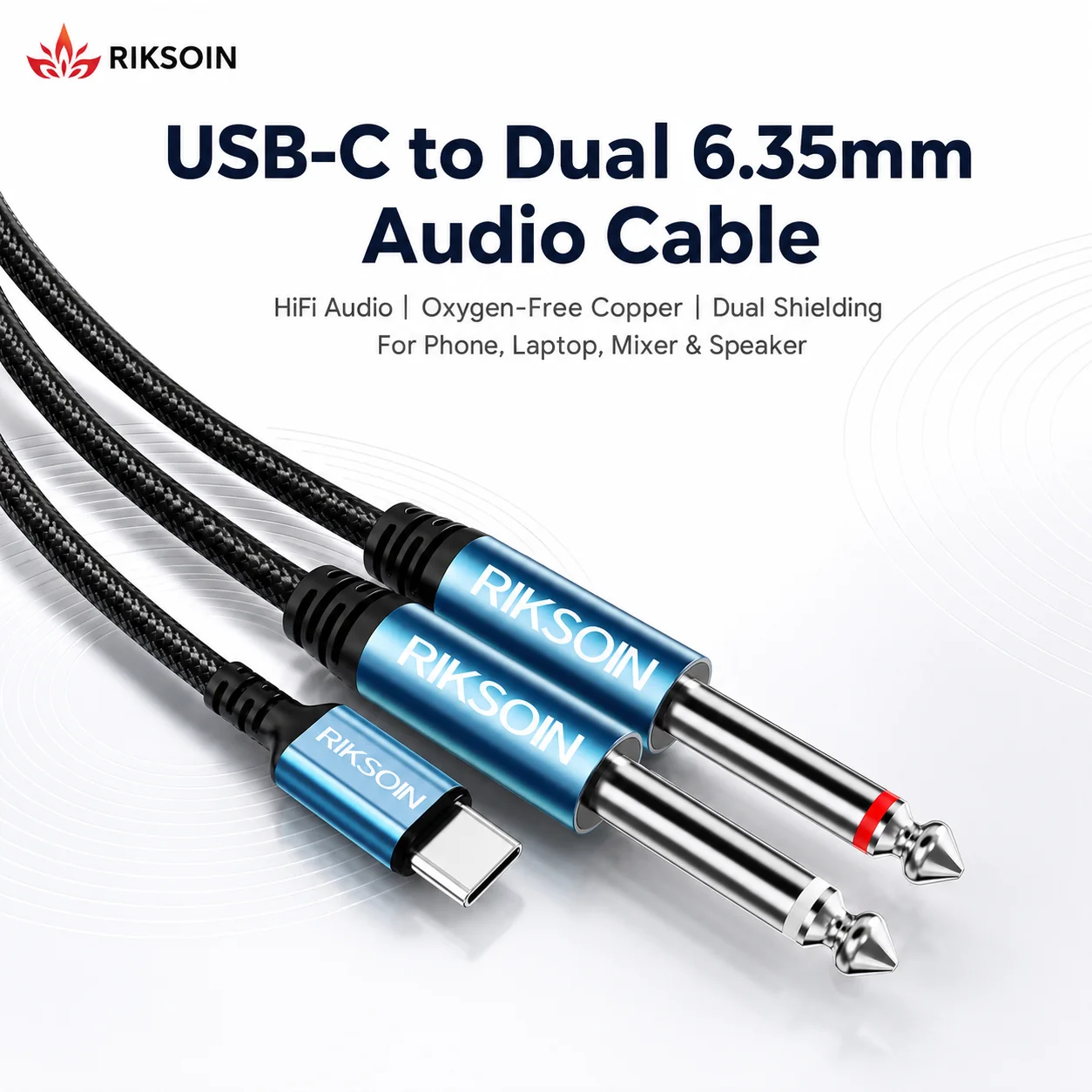 Riksoin Type C to Dual 6.5mm Audio Cable HiFi Stereo USB C to 2x 1/4 Inch Jack Splitter for Mixer Amplifier Speaker DJ Studio
