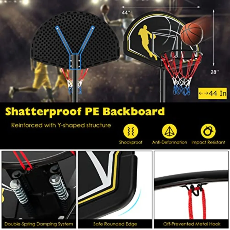 Portable Basketball Hoop for Outdoor and Indoor Use 4.2510FT 12Level Adjustable Height with 44Inch Shatterproof Backboard Filla