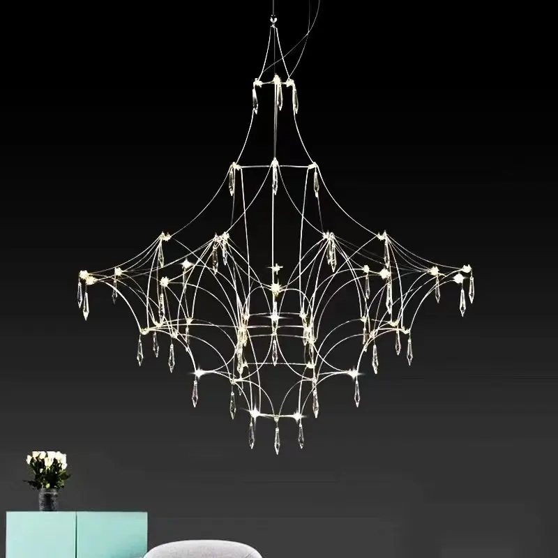 French Crystal Chandelier Modern Double Story Staircase Dining Room Starry Firefly Luxury Light Cube Living Room Lamp