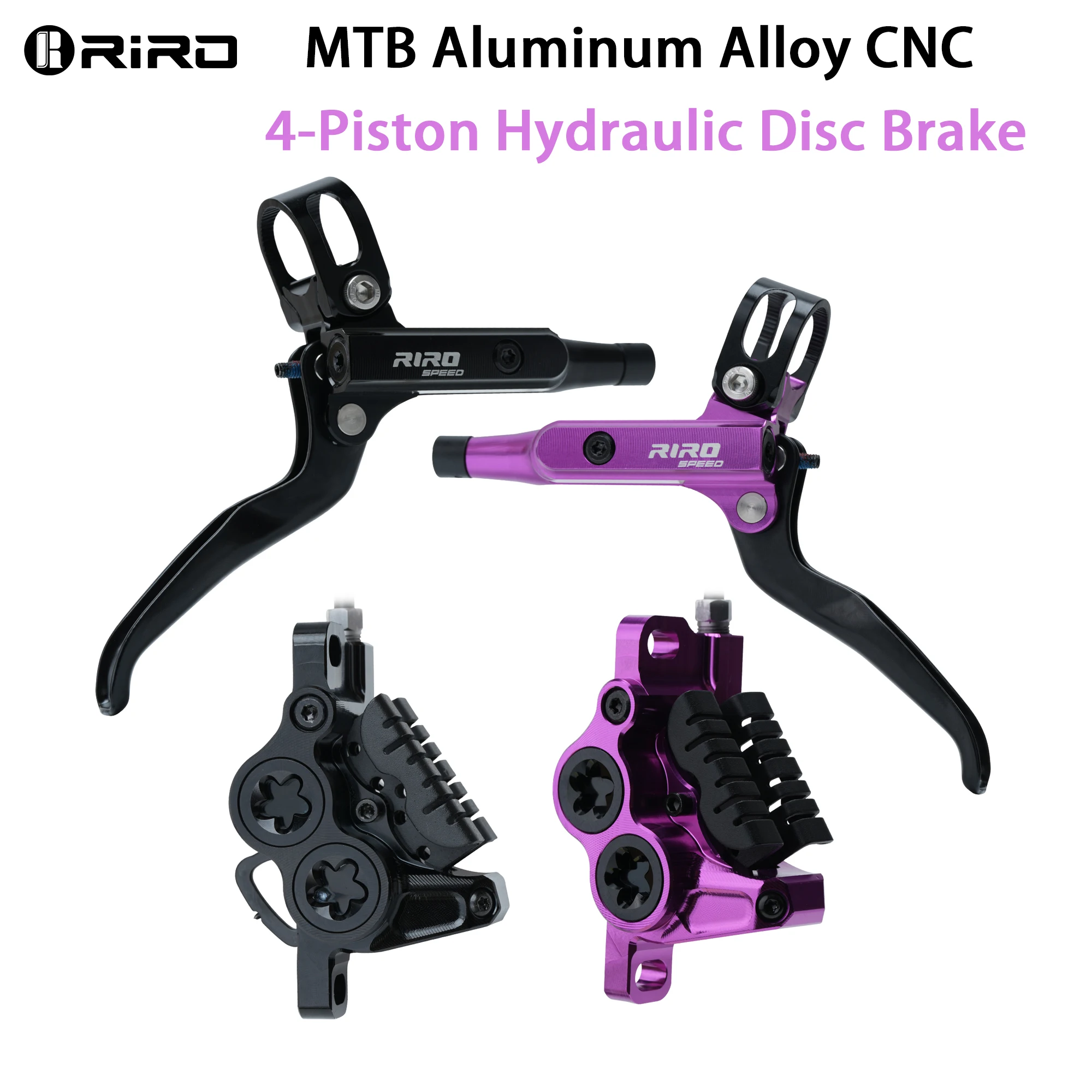RIRO R4 4-Kolben MTB Hydraulische Scheibenbremse Set CNC Aluminiumlegierung Wärmeableitung Metallbeläge für AM DH Trail Bike - Stabile Bremsung