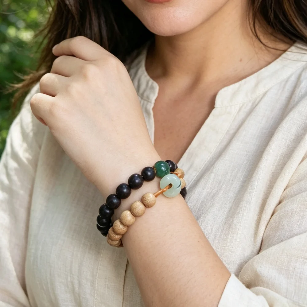 Auspicious Handchain Hanfu Clothing Accessories Sandalwood Fragrant Wood Double Loop Bracelet Wishful Lucky Charms Chains