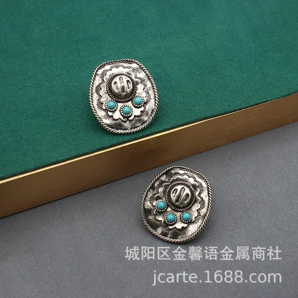 

European and American Exaggerated Retro Earrings Dick Cowboy Hat Medieval Turquoise Old Earrings