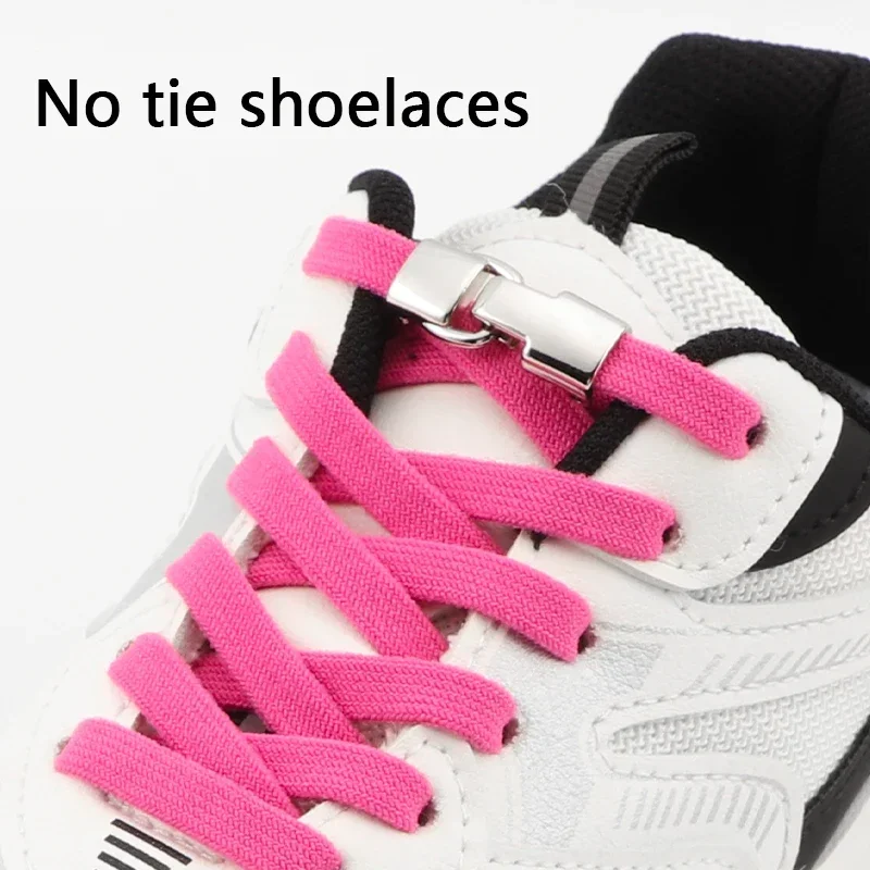 1 par de cordones elásticos para zapatillas de deporte, cordones sin cordones, bloqueo de gancho de metales, zapatos perezosos de encendido y apagado rápido, accesorios planos de encaje