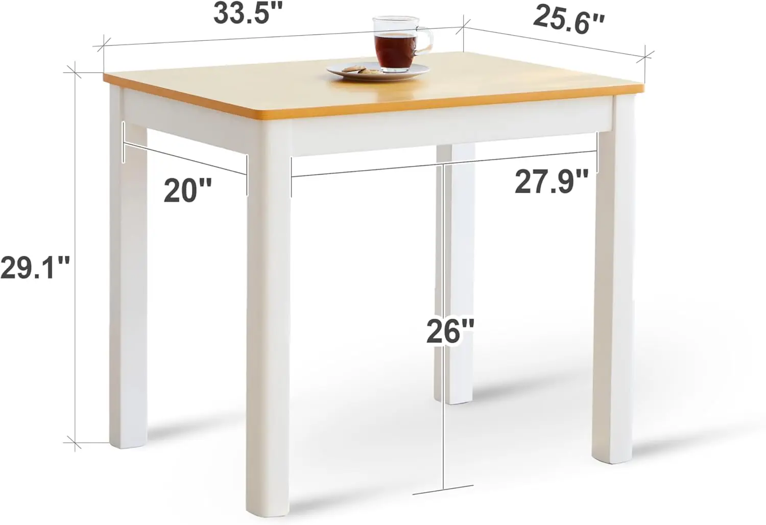 Cabin 33.5"" Wooden Dining Table/Small Rectangular Modern Farmhouse Solid Wood Kitchen Table Desk (White Oak)