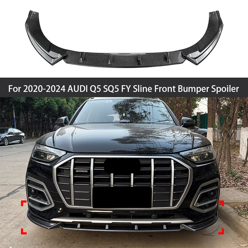 

For 2020-2024 AUDI Q5 SQ5 FY Sline Front Splitter Car Accessories Gloss Black ABS 3PCS Front Bumper Diffuser Lip Spoiler