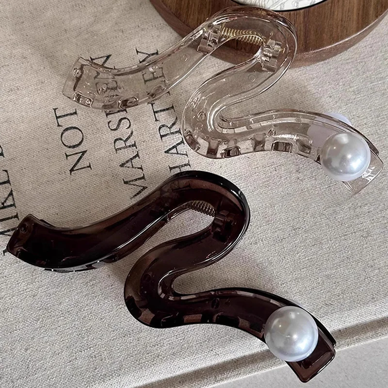 Pinzas para el pelo con perlas onduladas para mujer, horquilla acrílica, pinza para el pelo, accesorios para el cabello, sombreros elegantes para niñas, 4 colores, 13cm