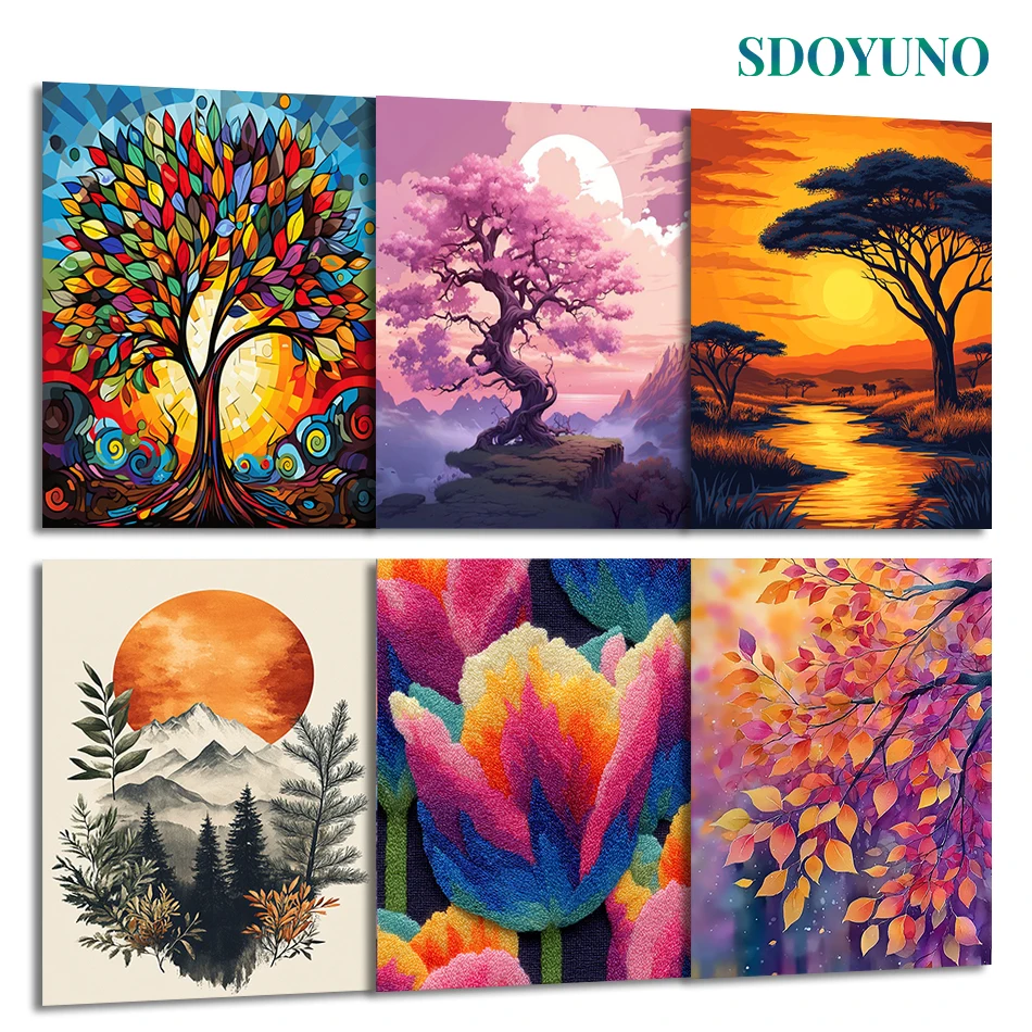 

SDOYUNO Painting Paints By Numbers Tree scenery Oil Art plant Kits Canvas Picture Diy Adult Coloring Acrylic Paints Home Decor