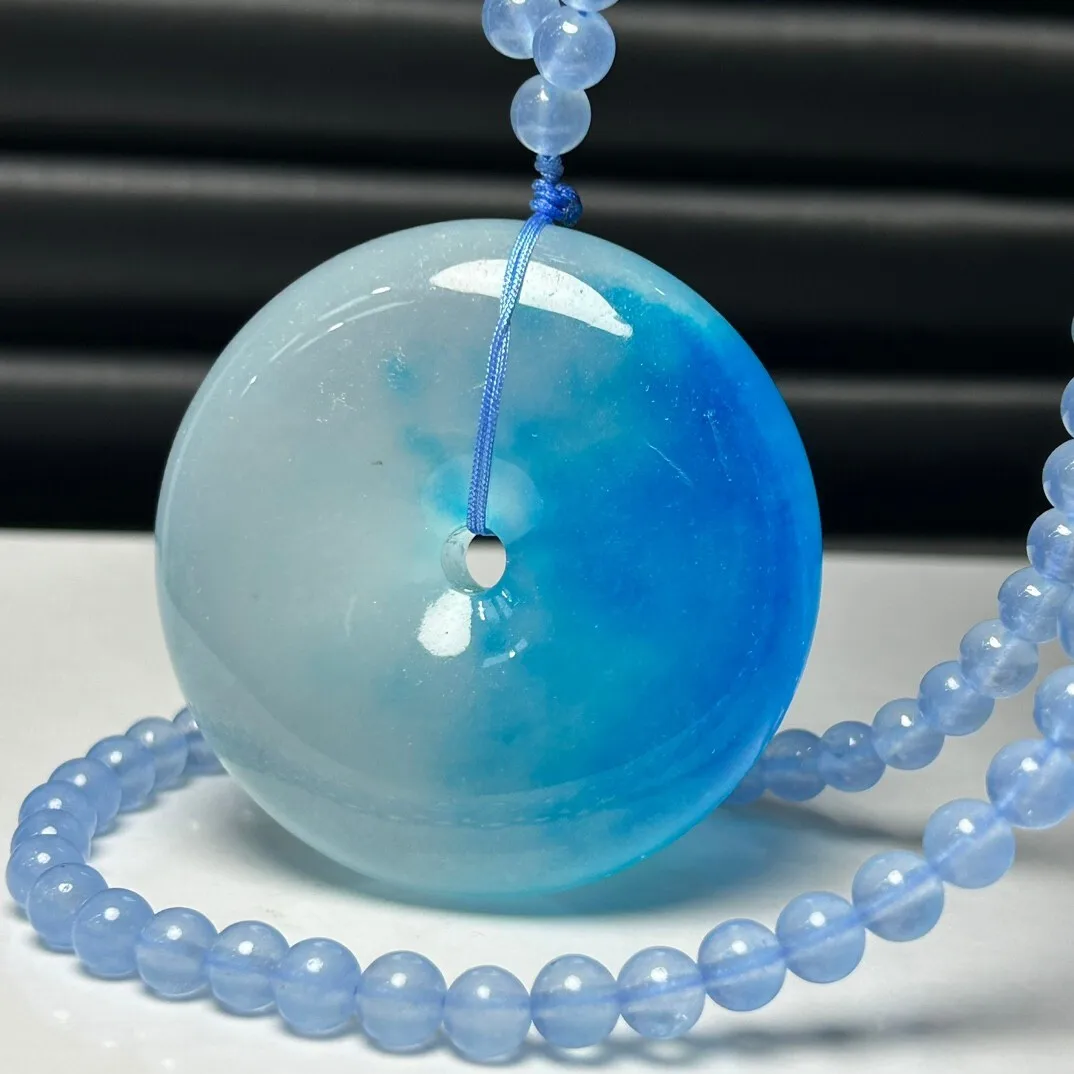 AAA Real natural high Ice Blue Ping buckle Jade Jadeite Pendant&Necklaces