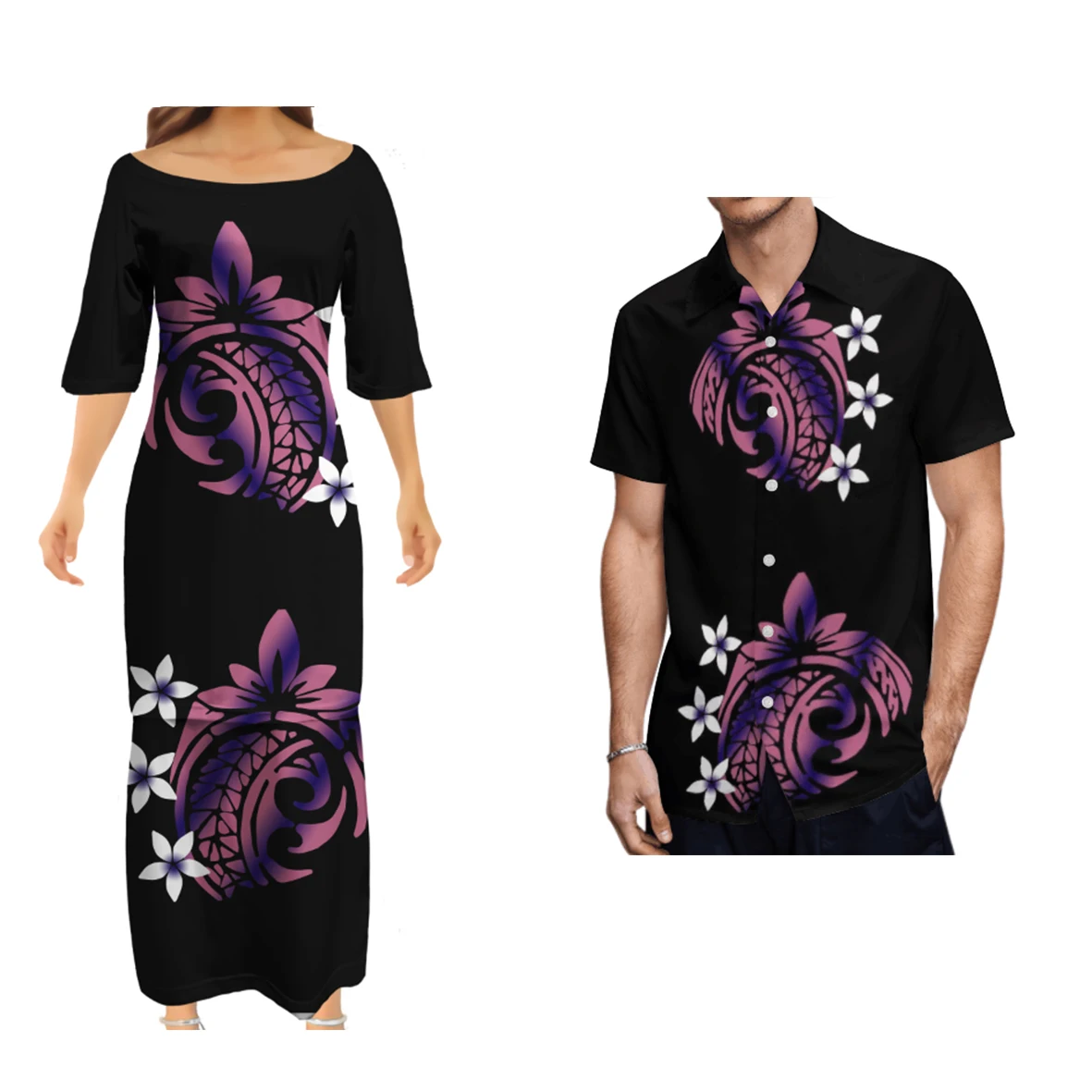 New Design Custom Polynesian Women Clothing Samoa Tribal Pattern Long Maxi Dress Puletasi Dress Ptaha Set Mens Shirts