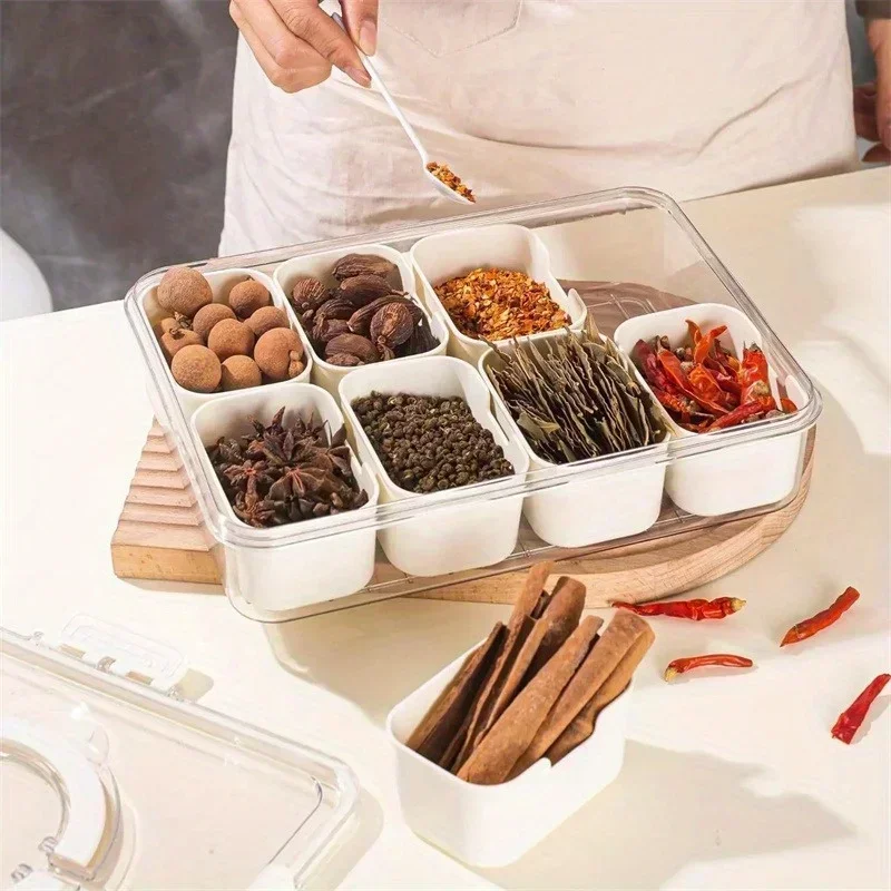 Household Convenience 4/8 Grid Portable Snack Platters Organizer Divided Serving Tray Lid Handle Reusable Snack Box Accessories