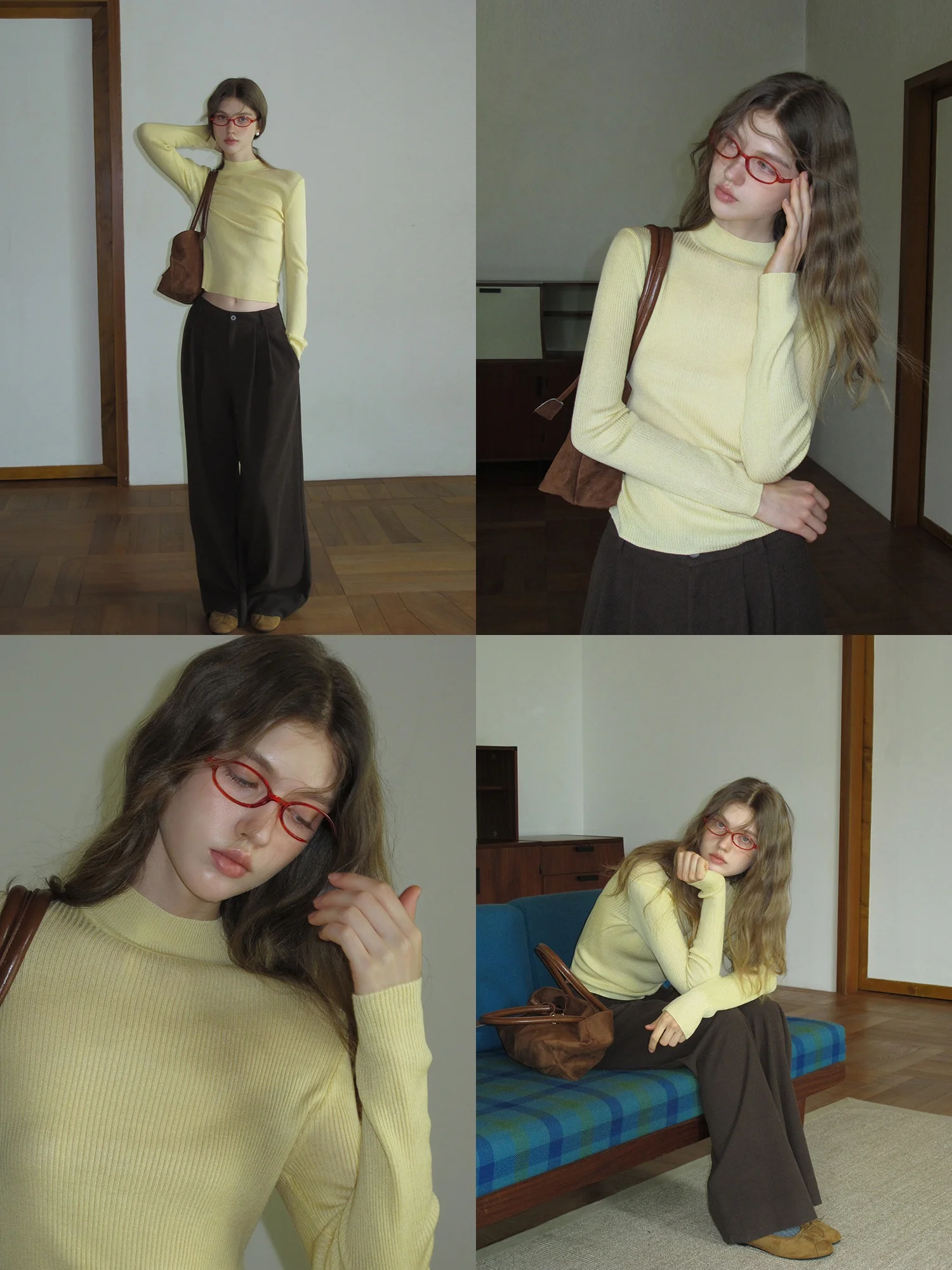 

Eggka Women's Slim Fit Knitted Base Shirt Half High Collar Casual Long Sleeve Commute Top Multi-Color Simple Style