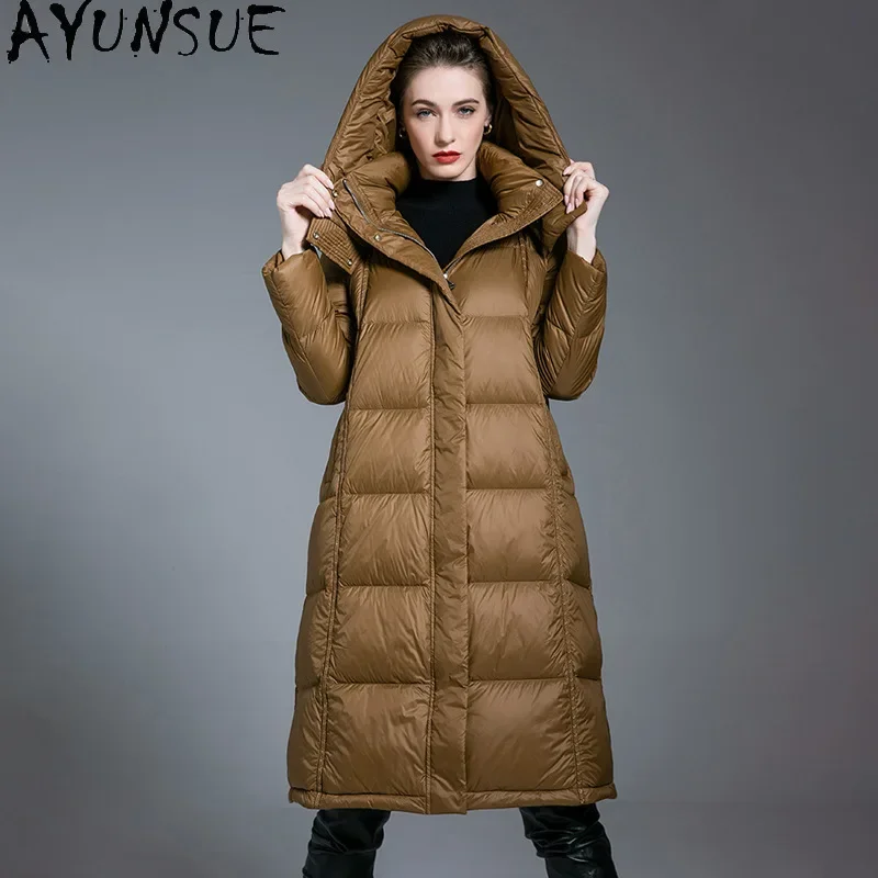 AYUNSUE White Duck Down Puffer Jacket Women 2024 Long Down Coats New in Outerwears Winter Warm Coat Womans Clothing Пуховики