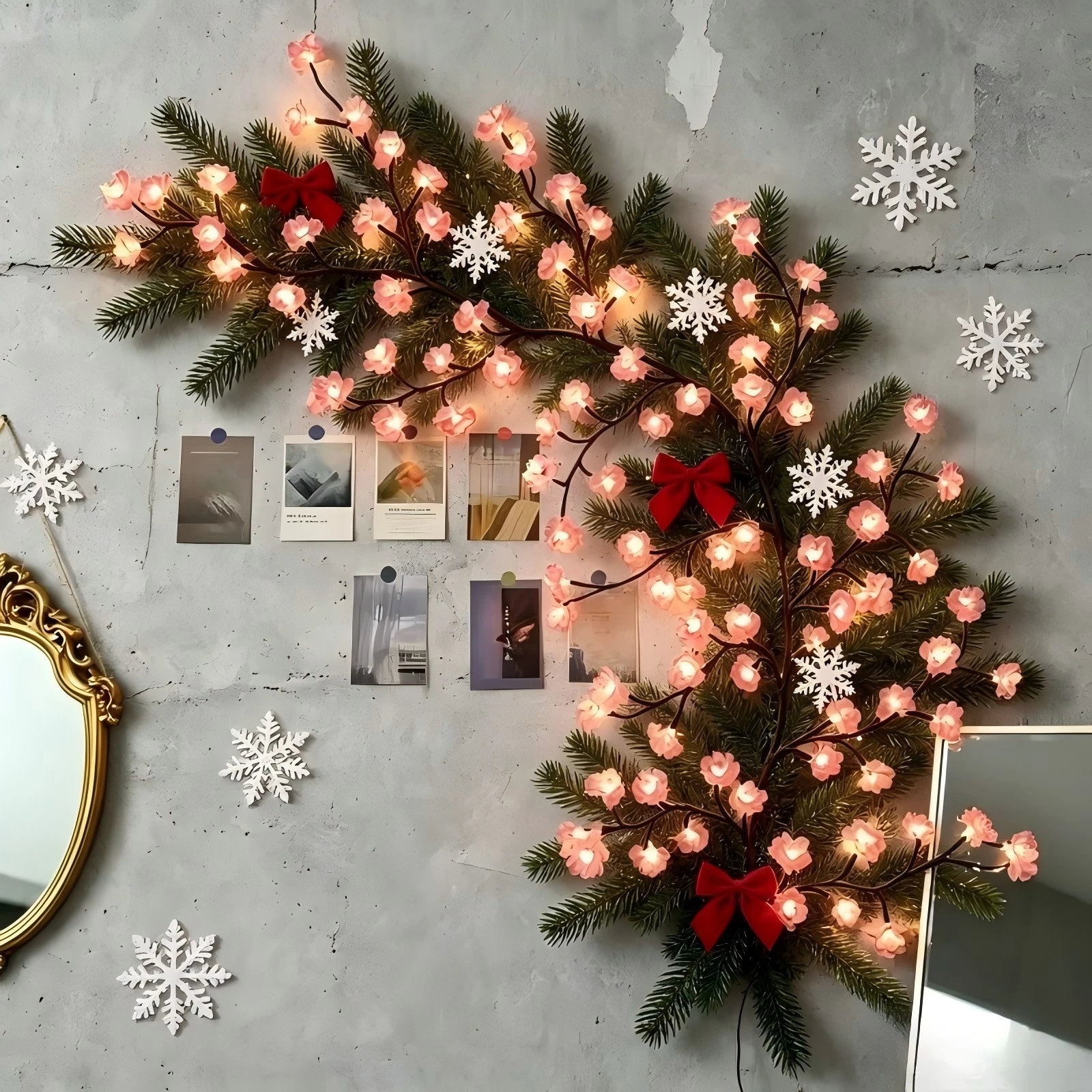 Romantic Cherry Blossom LED Branch Lights, Wall Hanging Flower Lights for Bedroom Living Room  Home Interior Decor