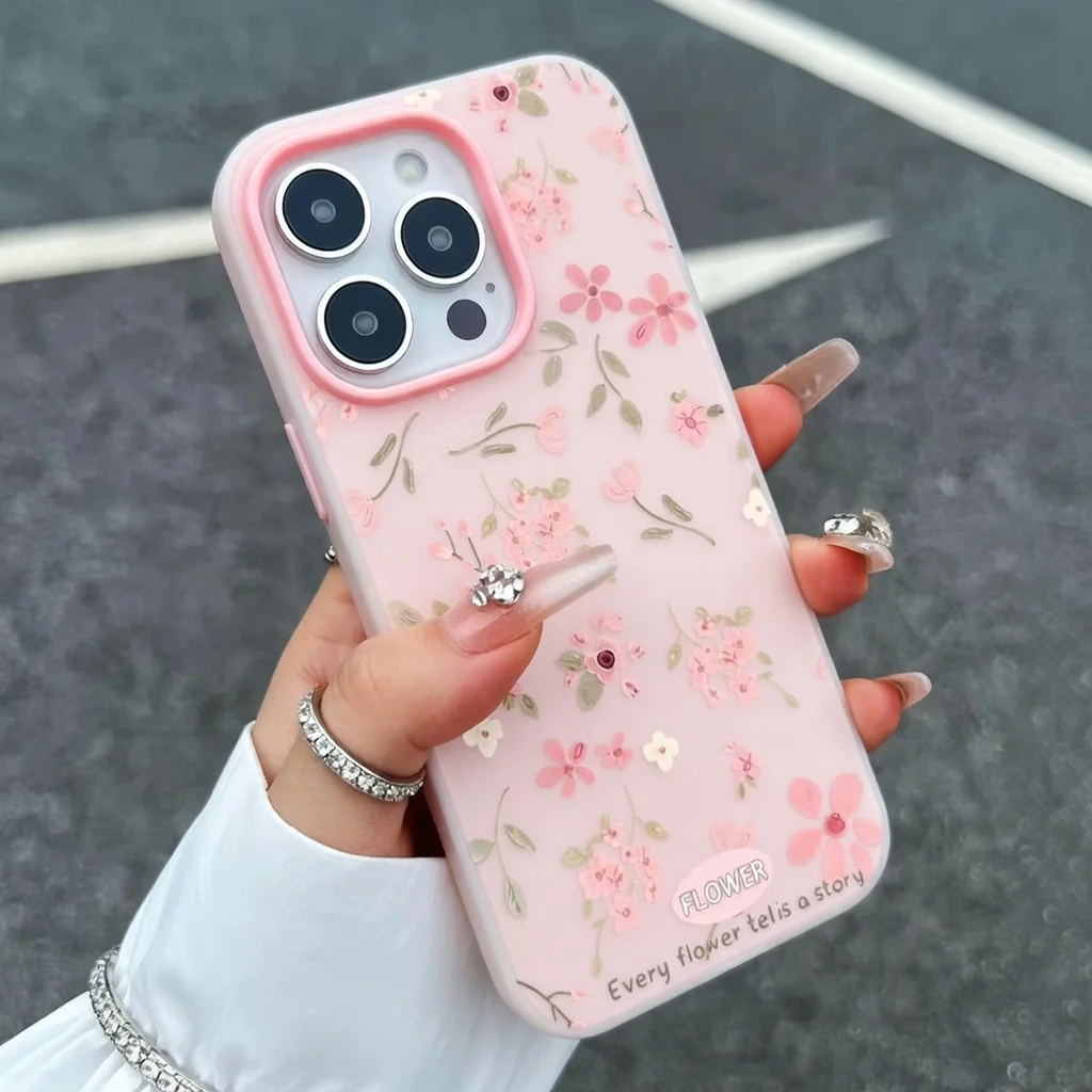 Candy Color Phone Case For Samsung Galaxy S26 Ultra S25 S23 S24 S22 Plus FE A56 A54 A53 A36 A35 A55 Cute Sweet Pink Floral Cover