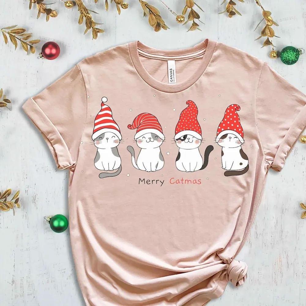 Vrolijk Catmas T-Shirt Kerstkatten Schattig Voor Liefhebber Van Katteneigenaar