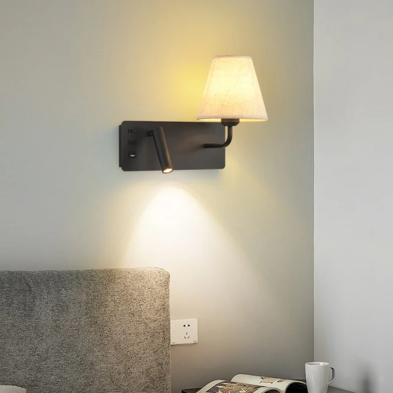 

Creative Bedroom Bedside Reading Lamp LED Modern And Simple With USB And Spotlights Study Room And Guest Room Lighting Wall Lamp