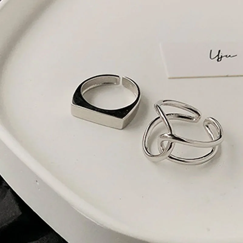 New In 925 Sterling Silver Geometry Line Adjustable Rings For Female Engagement Jewellery Luxury Quality Prevent Argent 925