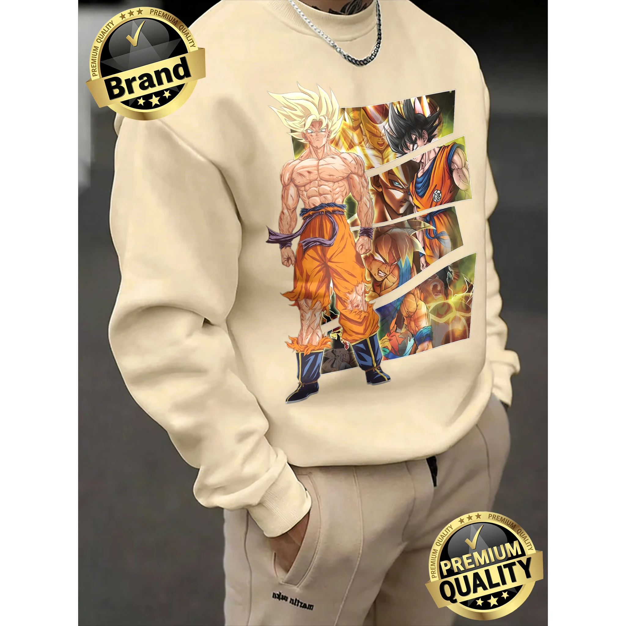 2026 Spring Autumn Dragon Ball Goku All Forms Print 100% Cotton Crew Neck Sweatshirt Men's Long Sleeve Fitness Unisex Top Loose