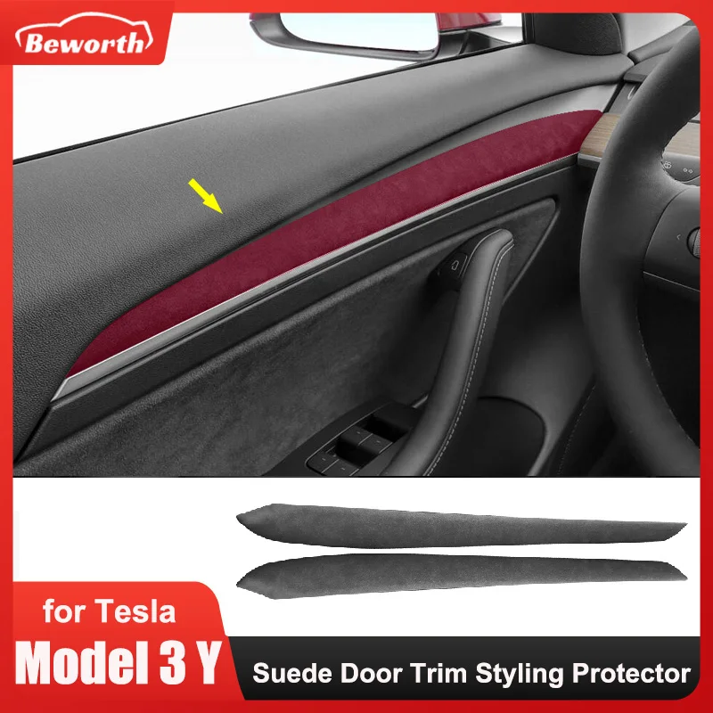 Copertura per lo Styling del rivestimento della porta in pelle scamosciata per Tesla Model 3 Y 2023 2022 Alcantara Auto anteriore Protector