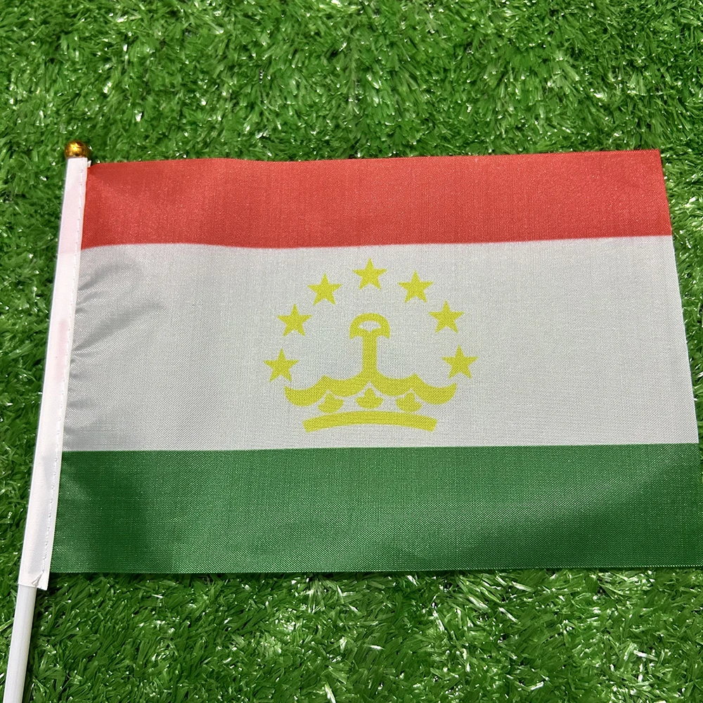 Tajikistan Flag  21*14cm polyester flying flag Tajikistan Hand Waving Flags With plastic pole For Sports Activity decoration