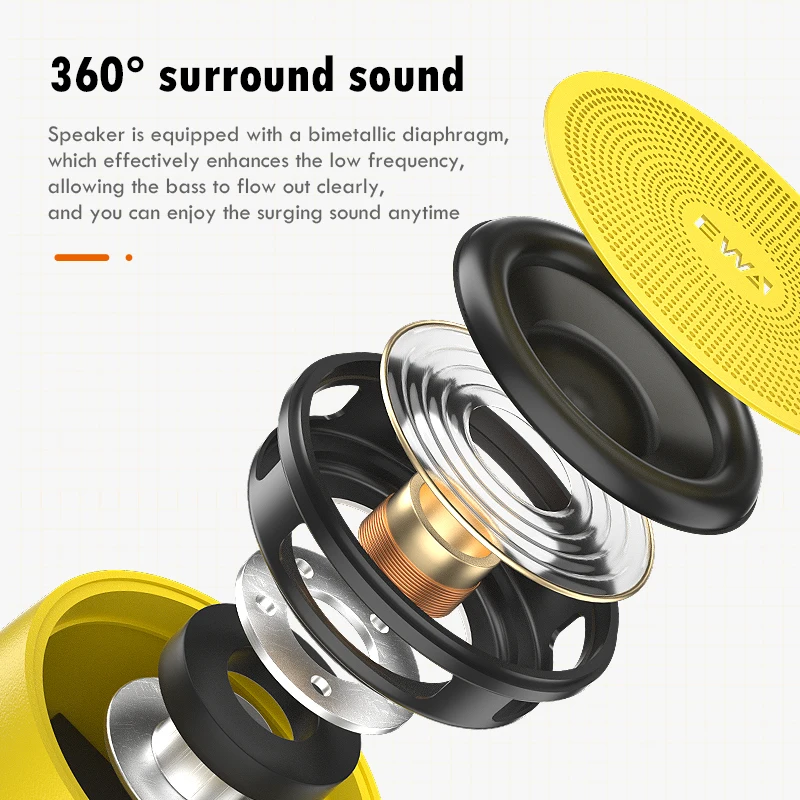 EWA LINE A103 altoparlanti Bluetooth Wireless 5.0 USB Mini Portable Bass Super Long Play altoparlante in metallo elettronica portatile gialla