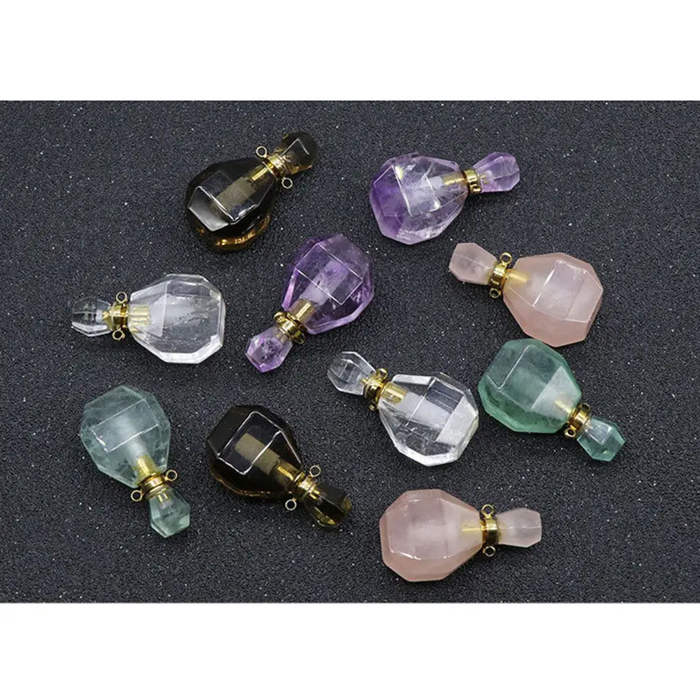 Natural Fluorite Crystal Mini Bottle Pendant Necklace Light Green Perfume Container Sealed Cap Hanging Jewelry