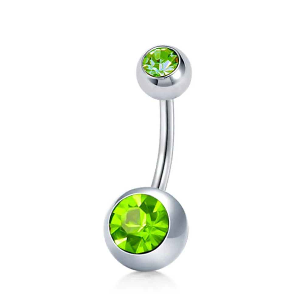 1PCS Belly Button Rings Stainless Steel 14G CZ Navel Rings 10mm Piercing Barbell Body Jewelry Green Style for Women Girls