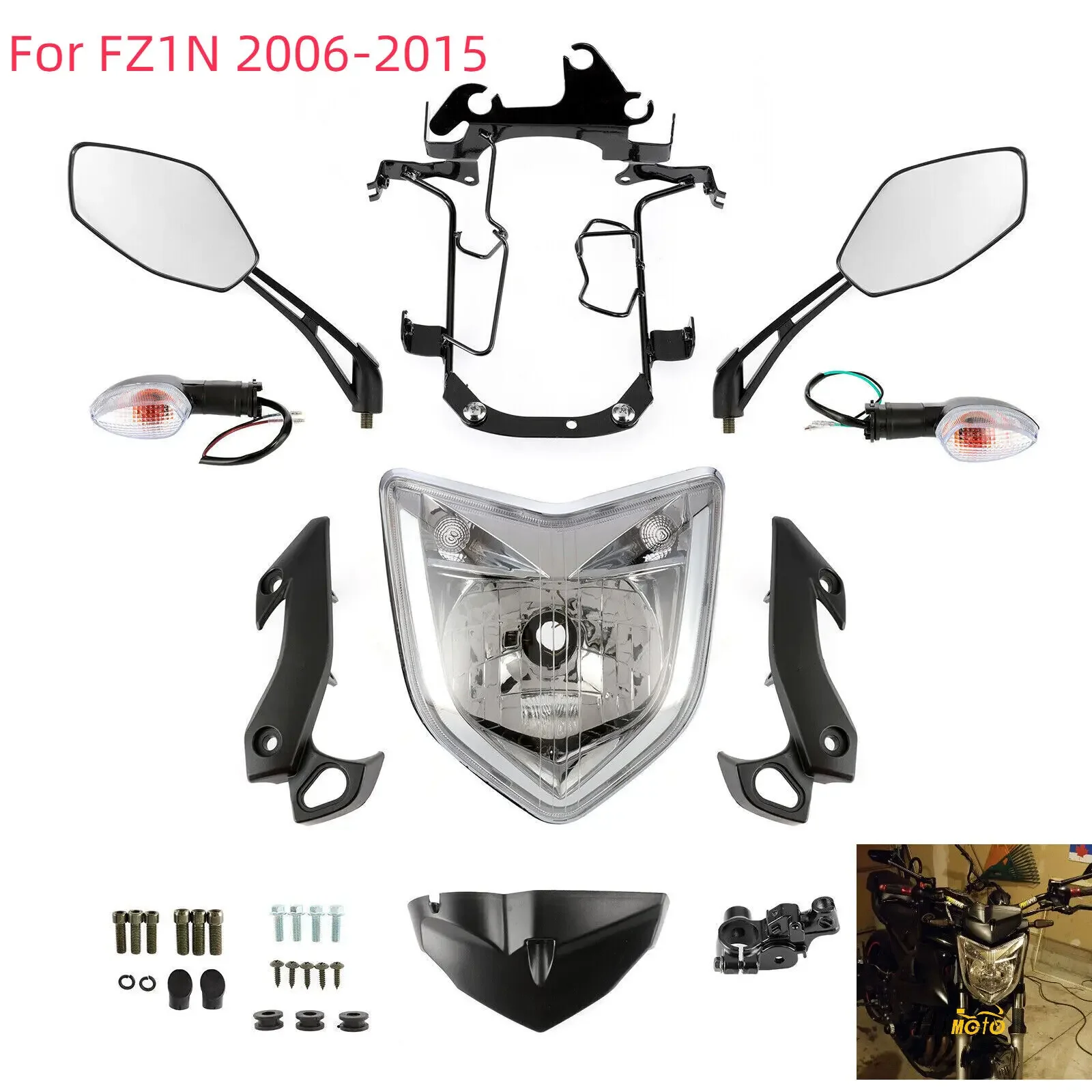 Motorcycle Front Light Headlight Headlamp Assembly Housing Kit For Yamaha FZ1 FZ1N FZ1-N 2006-2015 2014 2013 2012 2011 2010 2009