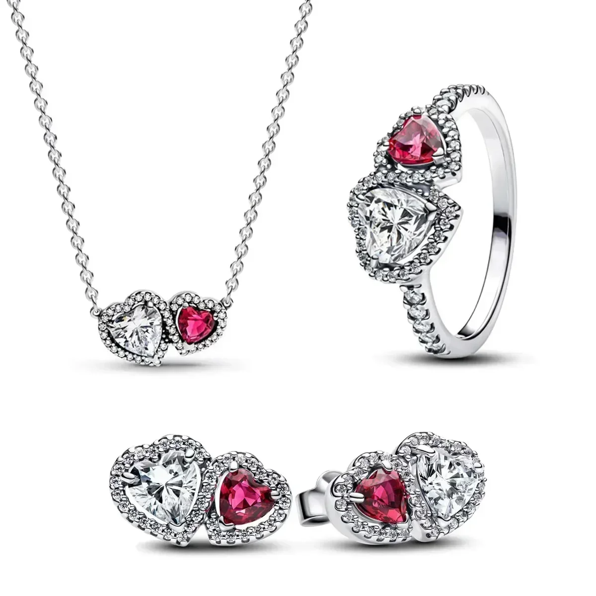 Pink Bow Set Original 925 Sterling Silver Colorful Zircon Ring Earrings Bracelet Necklace Original DIY Women's Jewelry Gift image 3