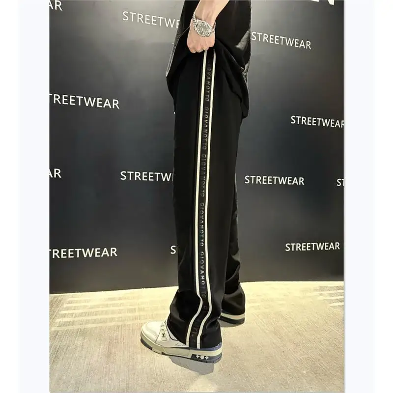 

Весна 2026: Мужские легкие спортивные брюки премиум-класса с широкими штанинами, прямым кроем, в полоску, с нашивками и буквенным принтом, модные, люксовые, длинные