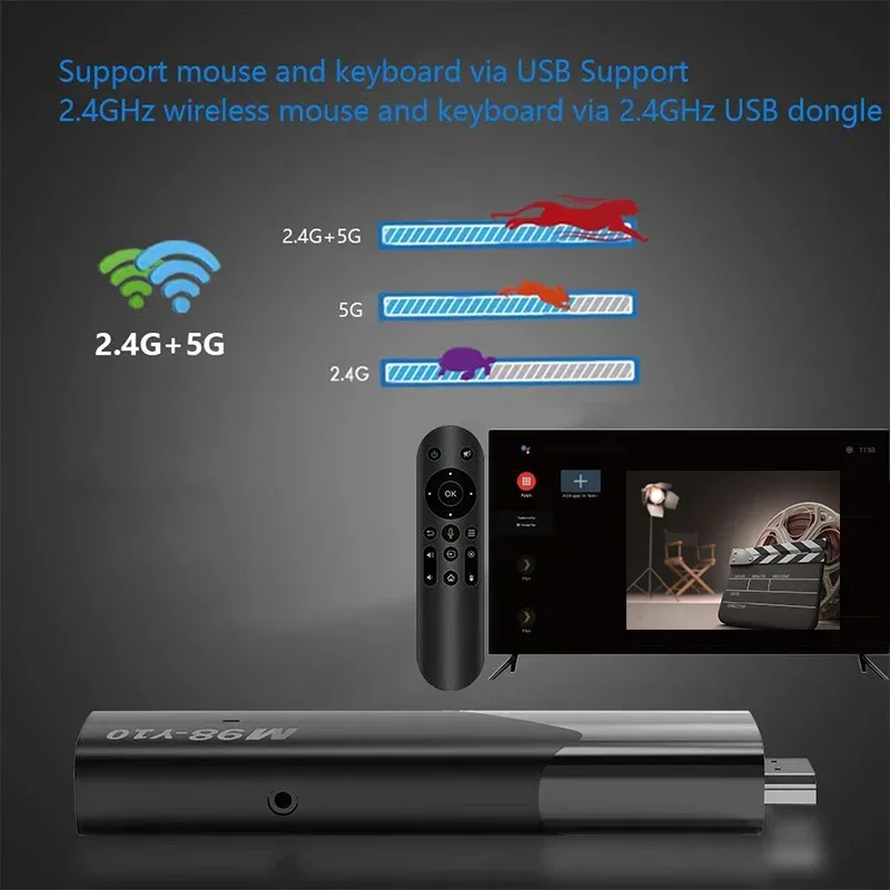 M98 Y10 สมาร์ททีวีสติ๊ก Android 13 BT 5.0 ATV Allwinner H618 2.4G 5G Dual WiFi HDR10 6K Media Player กล่องทีวี