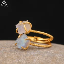 Classic Women Labradorite Stone Claw Finger Rings Exquisite Women Citrine Amethyst Crystal Adjustable Ring Fashion Jewelry Gifts